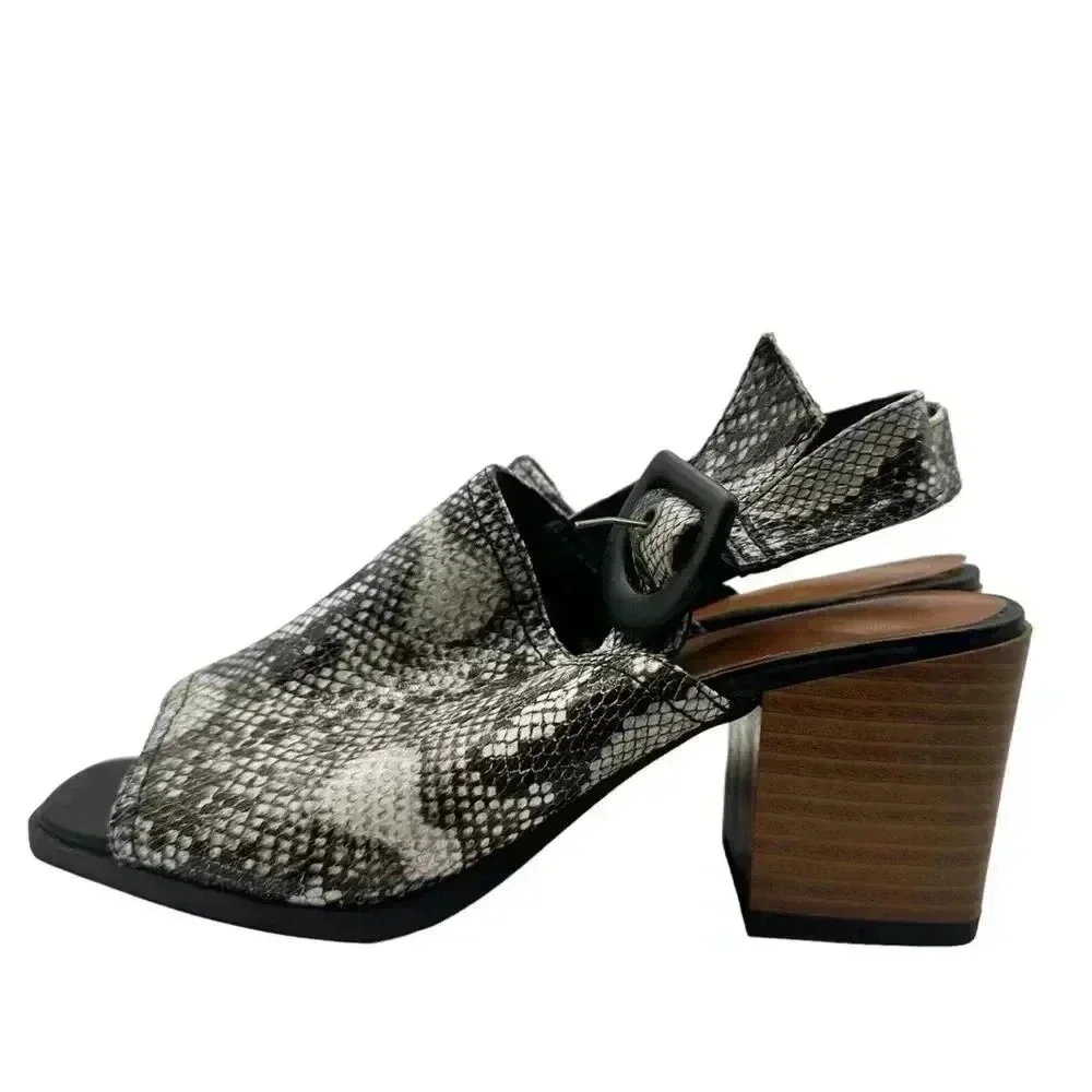Vince Camuto Sovetta Leather Open Toe‎ Block Heels Snake Embossed Size M 6/6.5 - Picture 6 of 11